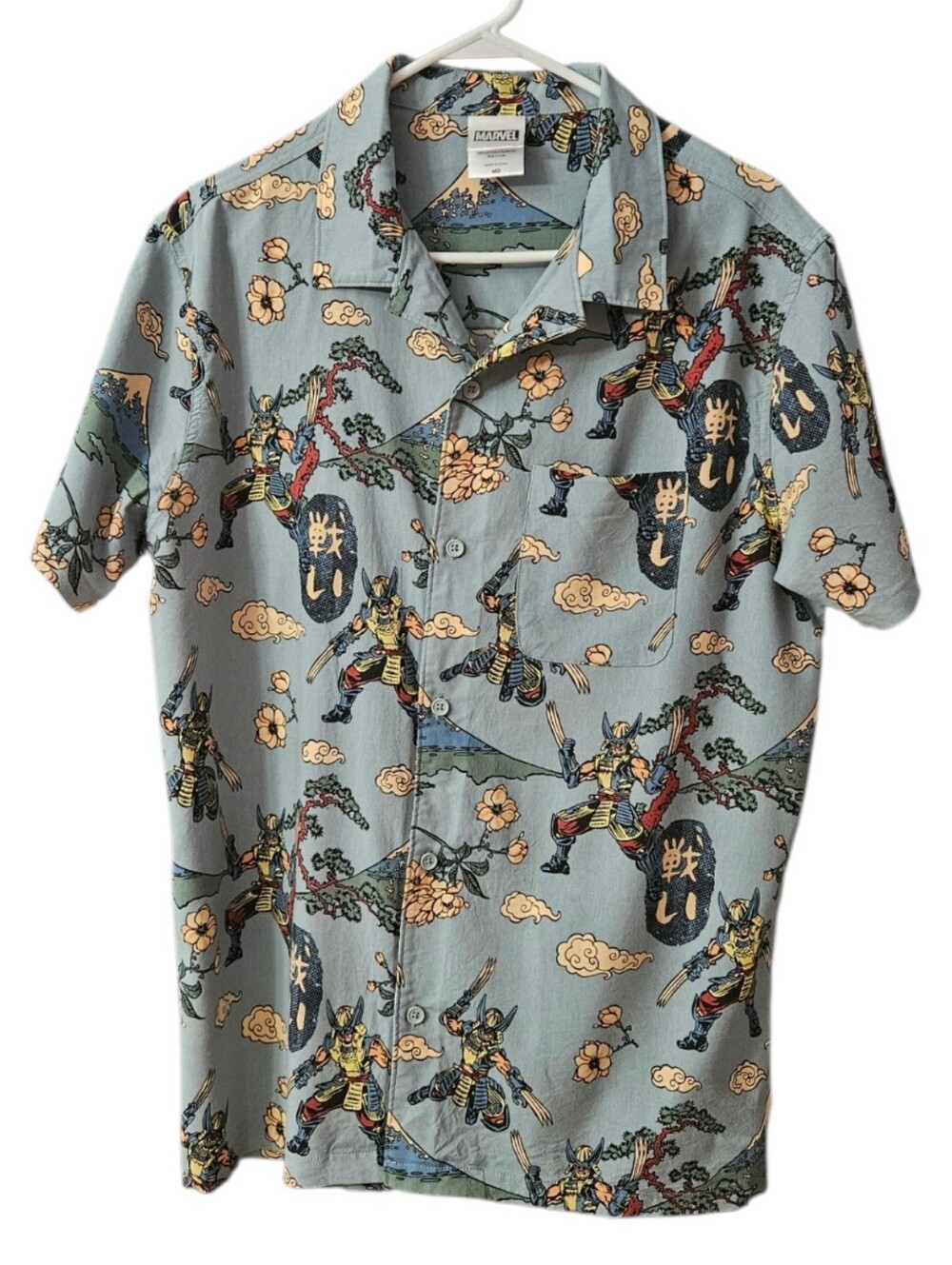 Marvel X-Men Wolverine Samurai Short Sleeve Button Up Shirt Men's M